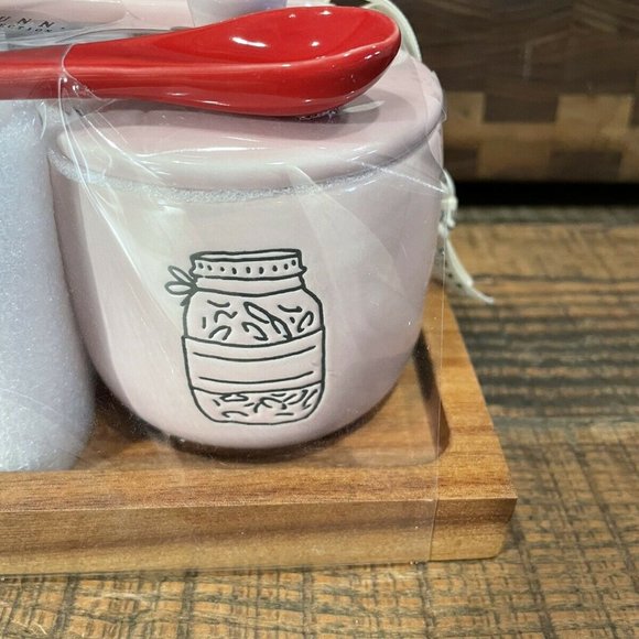 New In Box | Rae Dunn “You're My Jam” w/Wood Condiment Tray & Ceramic Spoons - Picture 2 of 4